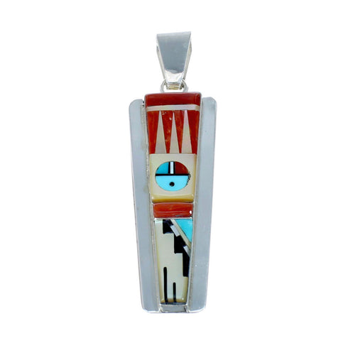 Native American Zuni Multicolor Inlay Sterling Silver Sun Pendant NX11713